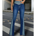 Pantaloni a campana in jeans con cuciture contrastanti e stile fashion, donna, marca Valstrend.