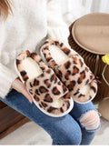 Fashionable Korean Version Leopard Print Plush Slippers For Women