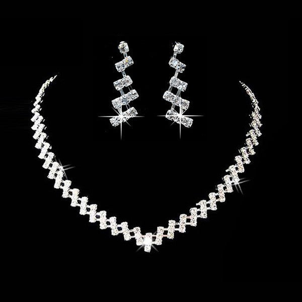 Due set di gioielli da sposa Valstrend con collana e orecchini con strass, perfetti per matrimonio e occasioni speciali.