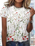 T-shirt da donna Valstrend a maniche corte con stampa floreale e scollo rotondo, stile europeo e americano, vestibilità morbida