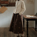 Gonna midi in velluto a coste con ricami, gonna half retrò per donna, stile vintage e boho, marca Valstrend.