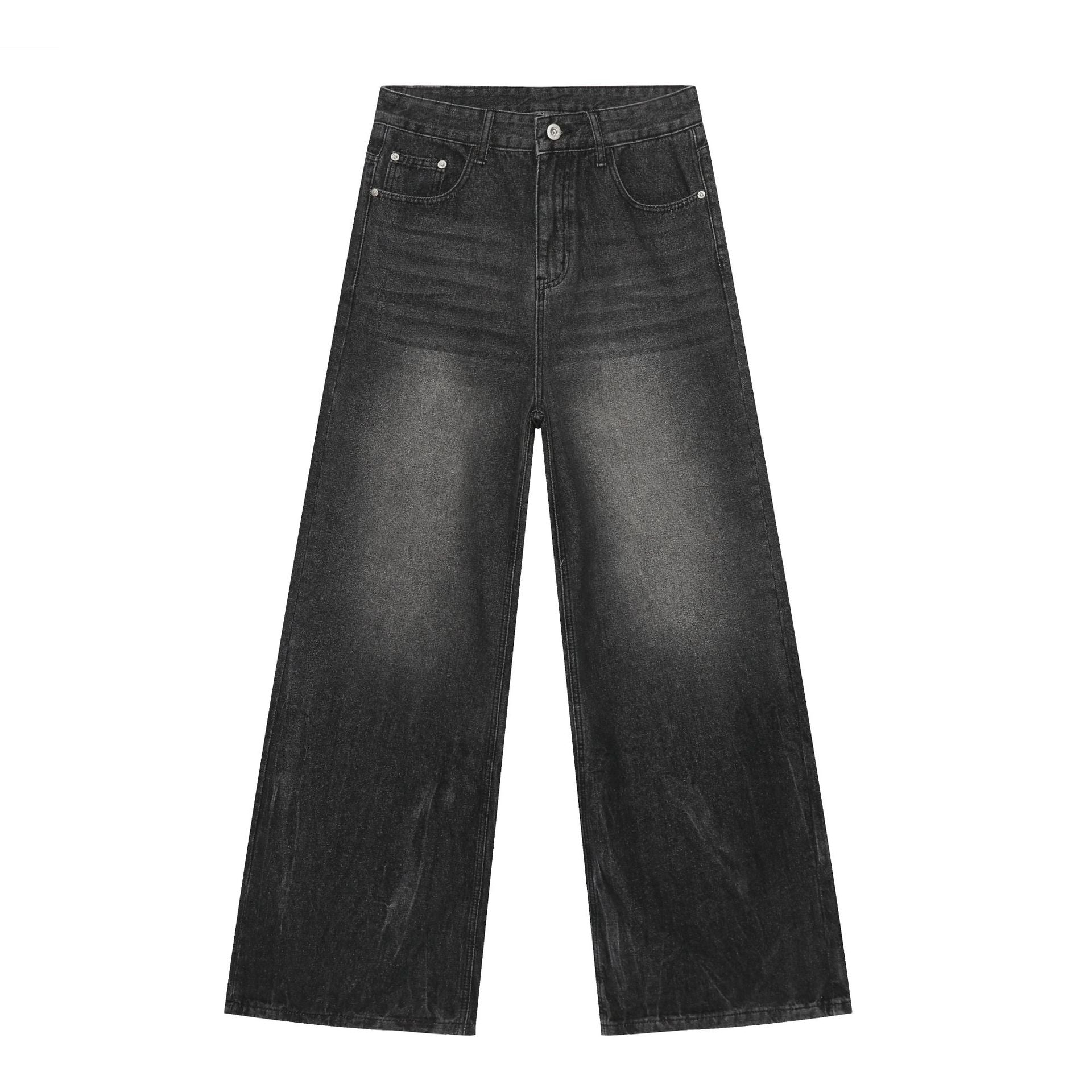 Jeans maschili Valstrend con gamba dritta larga, stile retrò tinto, con strappi e dettagli vintage in denim.