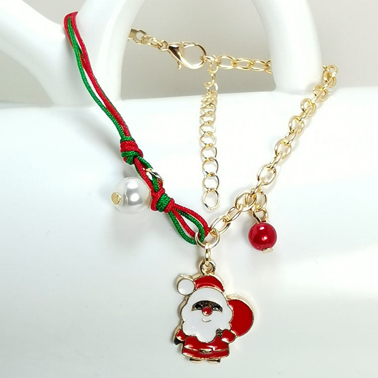 Bracciale natalizio Valstrend Shop con renna, fiocco di neve, Babbo Natale e pupazzo di neve in argento decorativo.