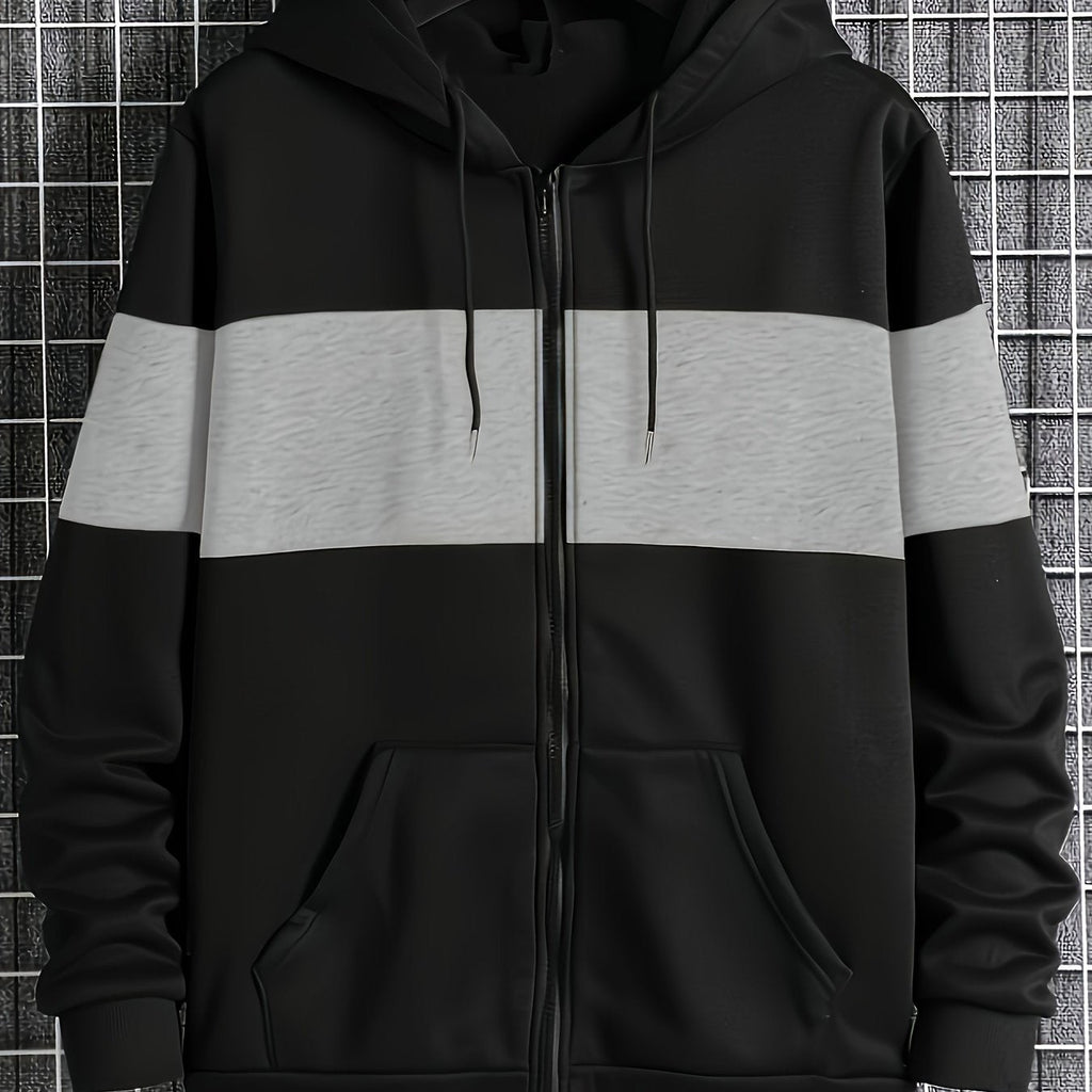 Felpa con cappuccio da uomo Valstrend, giacca zip lunga a contrasto, tasche, stile casual e sportivo per primavera e autunno