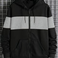 Felpa con cappuccio da uomo Valstrend, giacca zip lunga a contrasto, tasche, stile casual e sportivo per primavera e autunno
