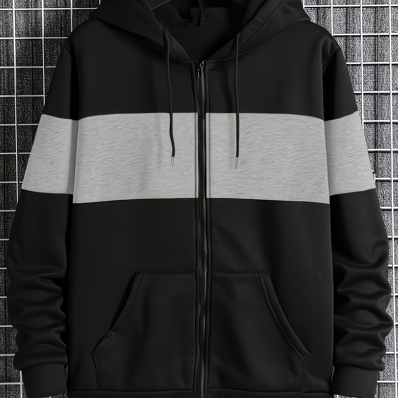 Felpa con cappuccio da uomo Valstrend, giacca zip lunga a contrasto, tasche, stile casual e sportivo per primavera e autunno