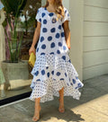 Vestito lungo a maniche lunghe con scollo rotondo e motivo a pois, donna, Valstrend Shop, stile elegante e femminile