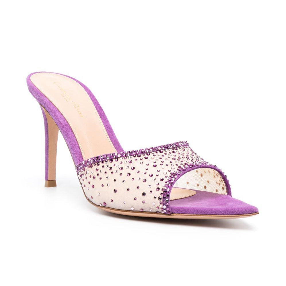 Décolleté Valstrend in vernice con tacco a spillo, decorati con strass, punta appuntita aperta, slip-on eleganti.