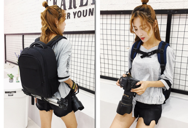 Zaino per laptop Valstrend waterproof personalizzato con scomparto per fotocamera, resistente all'acqua, nero e moderno.