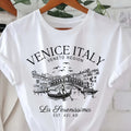 T-shirt donna Valstrend con stampa lettere Venezia Italia, maniche corte, collo rotondo, casual per primavera e estate.