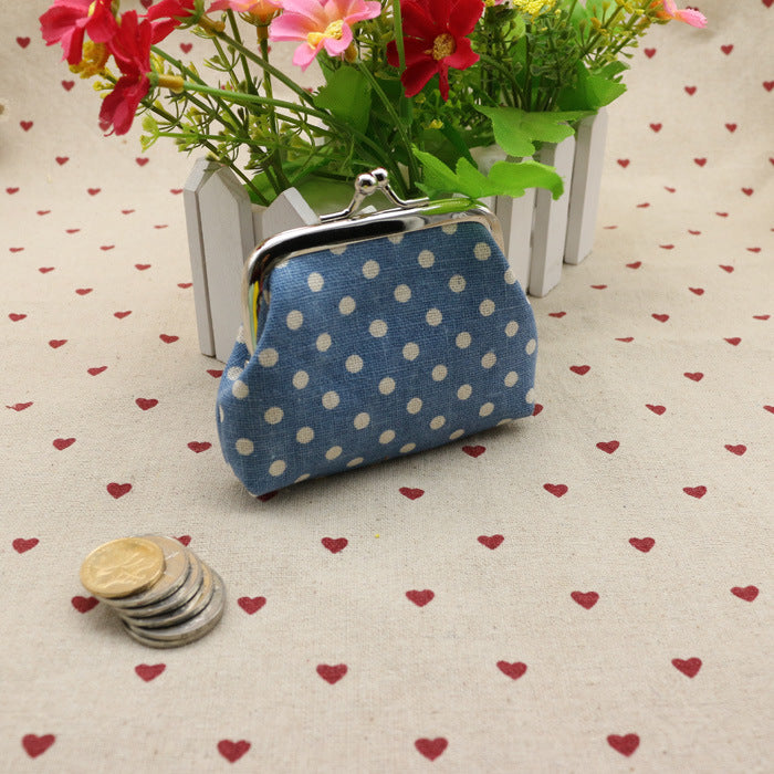Portafoglio per bambini in lino con pois, custodia per monete Valstrend shop, design creativo e compatto, ideale come regalo.