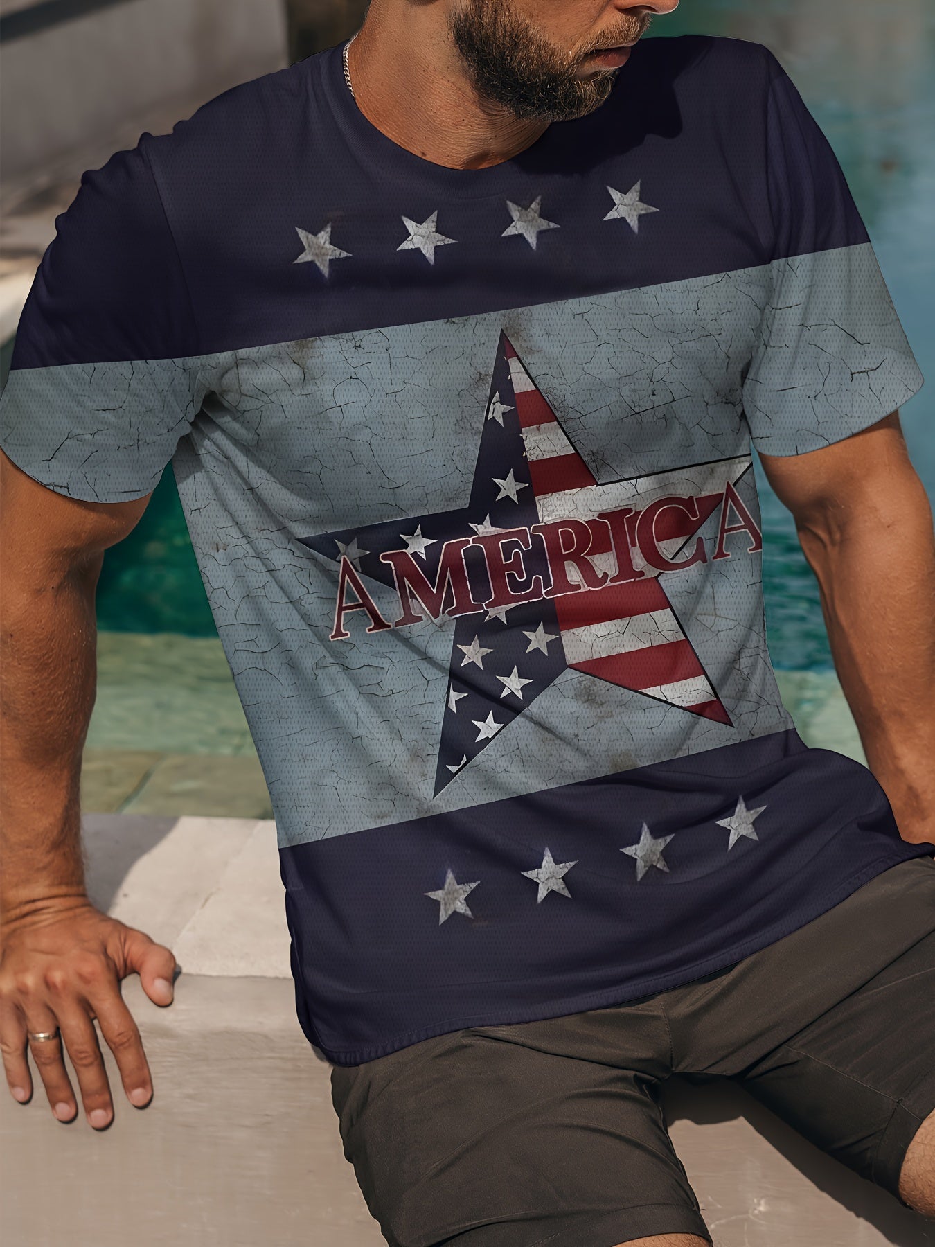 T-shirt da uomo Valstrend con stampa grafica di stelle, maniche corte e collo rotondo, ideale per l'estate e attività all'aperto.