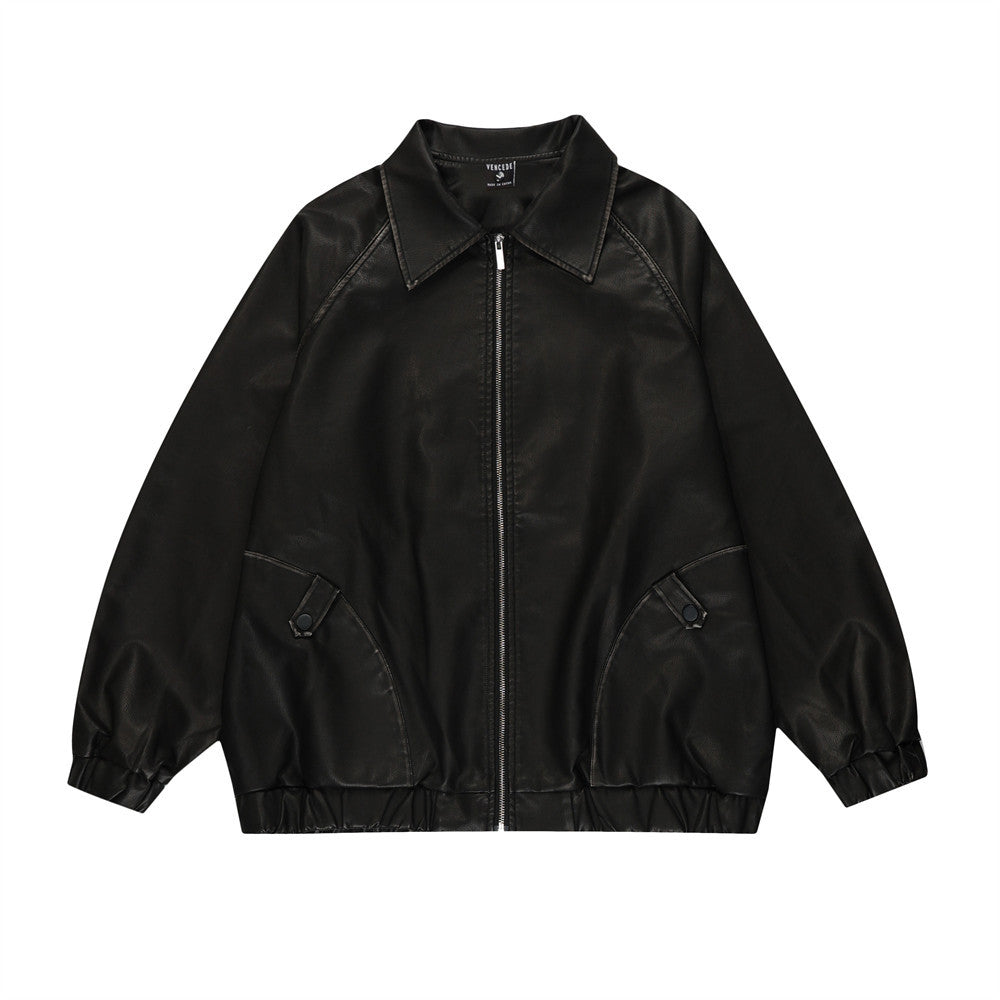 Leather Coat Men's Loose Lapels Vintage
