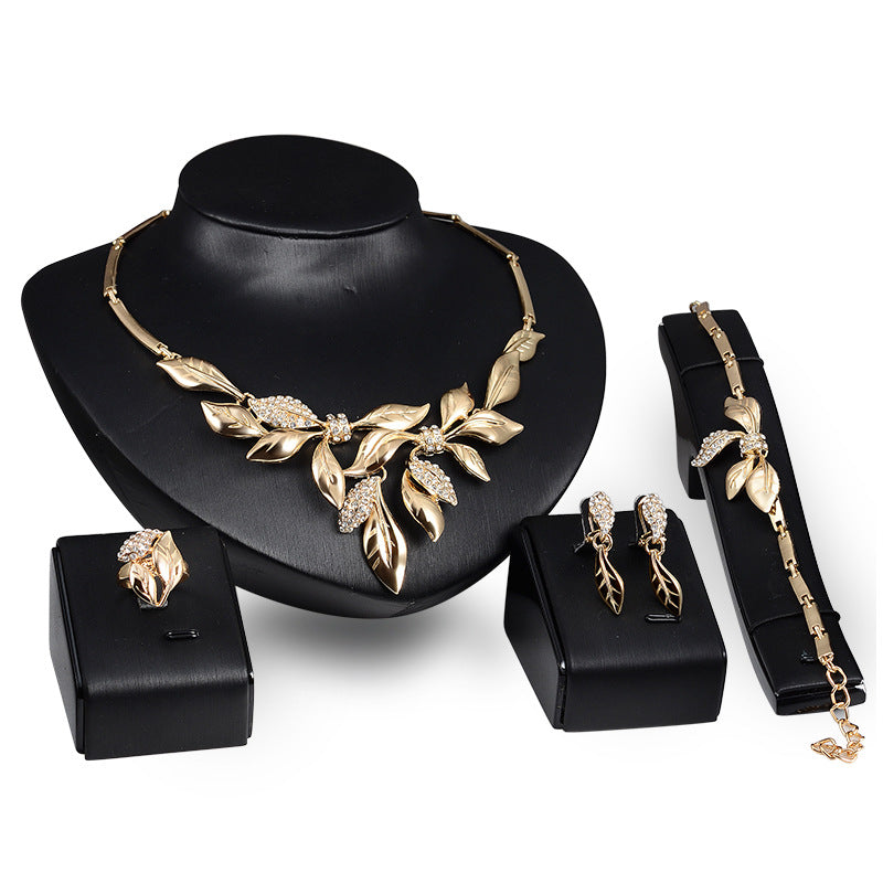 Set di gioielli da sposa Valstrend, collana, orecchini, bracciale e anello con pietre brillanti, perfetto per matrimoni.