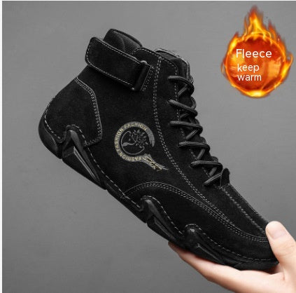 Scarpe da uomo autunno-inverno Valstrend, scarpe sportive alte da relax con tomaia in tessuto nero e suola antiscivolo.
