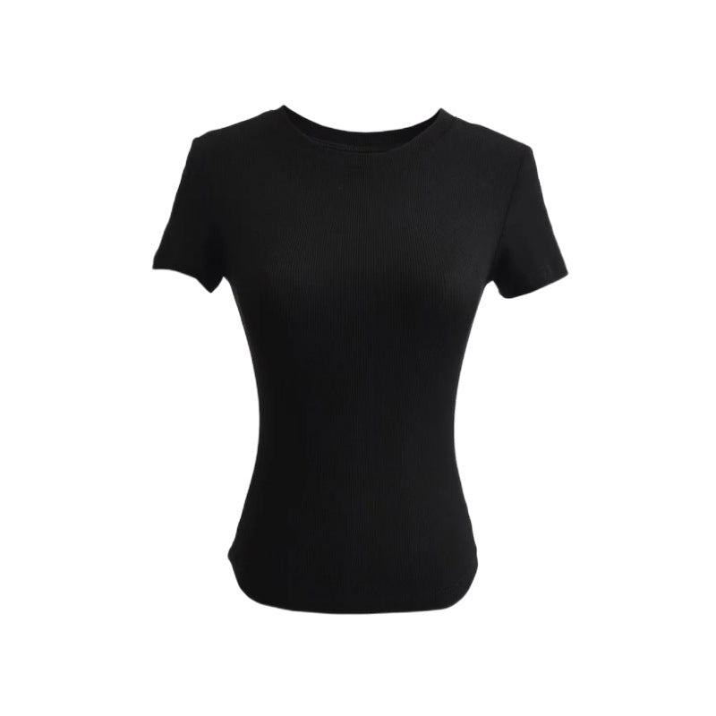 T-shirt donna Valstrend retro a maniche corte, vestibilità aderente e stile vintage, in tessuto morbido e colorato.