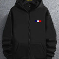 Felpa zip-up casual da uomo Valstrend con stampa bandiera, tasca frontale, maniche lunghe e vestibilità ampia per autunno e inverno