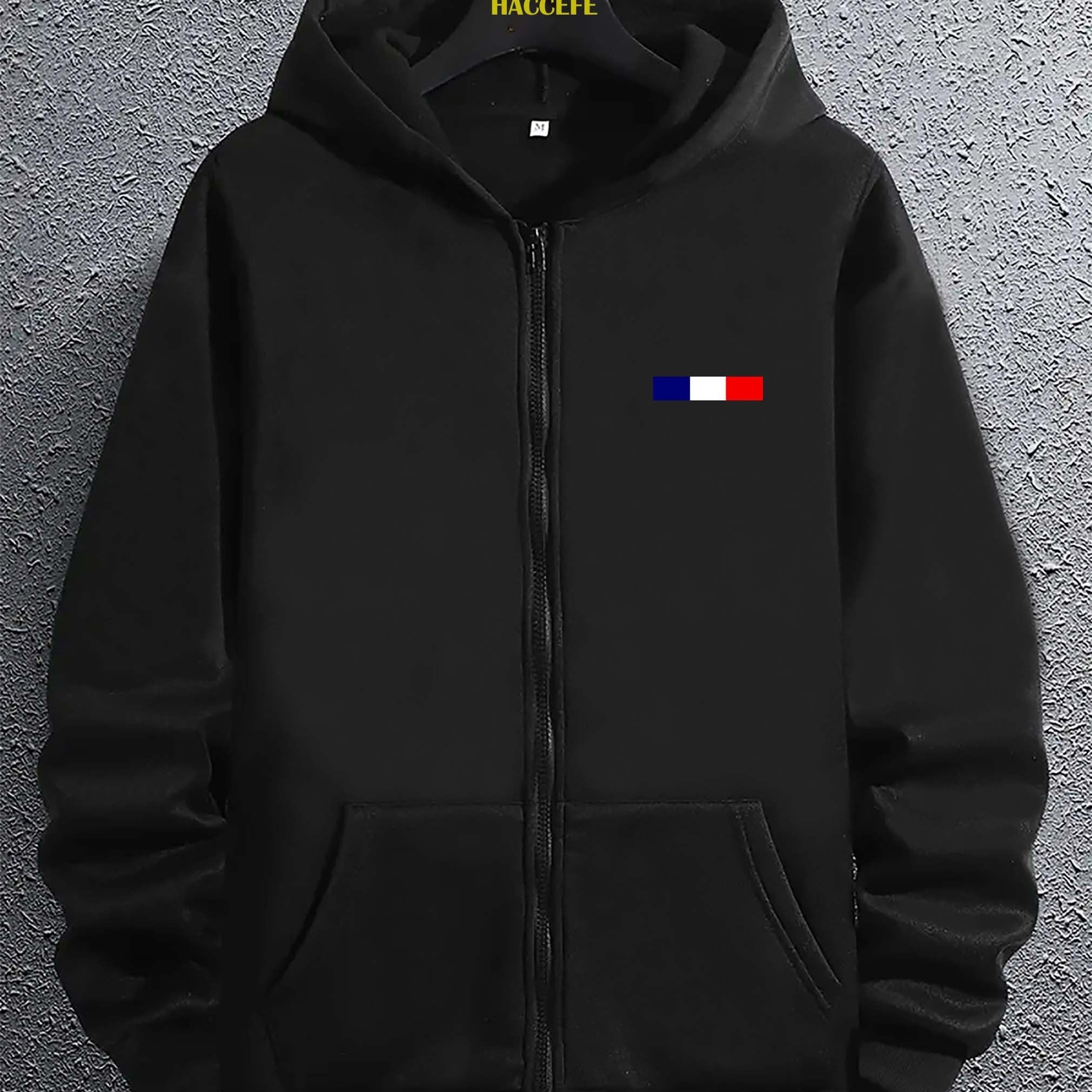 Felpa zip-up casual da uomo Valstrend con stampa bandiera, tasca frontale, maniche lunghe e vestibilità ampia per autunno e inverno
