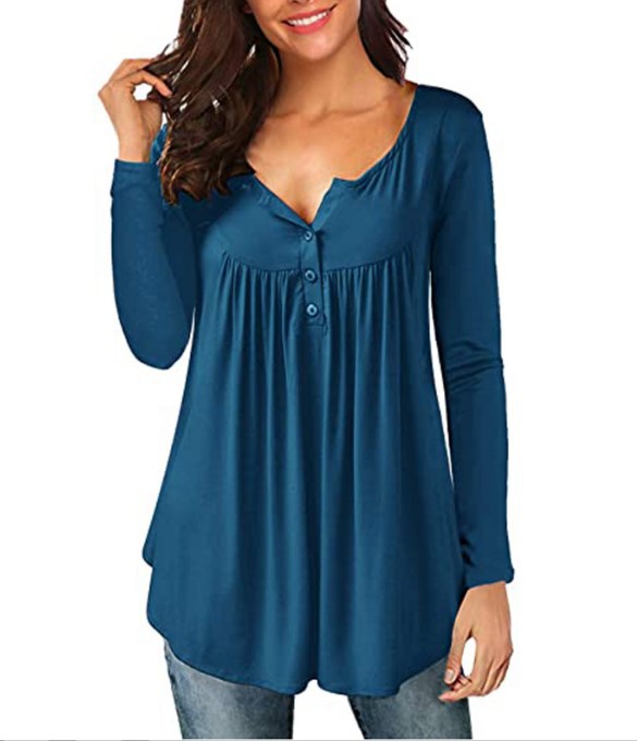 Women's Printed Plus Size Deep V Pullover T-shirt