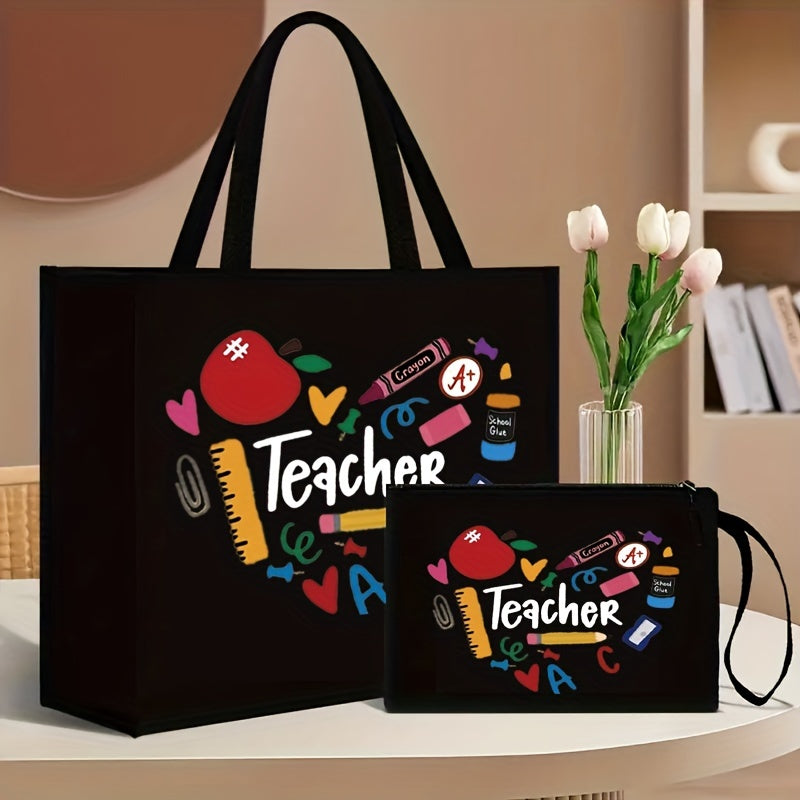 Set di tote e pochette in tela Valstrend per donna, con chiusura magnetica, design stampato e interno in poliestere.
