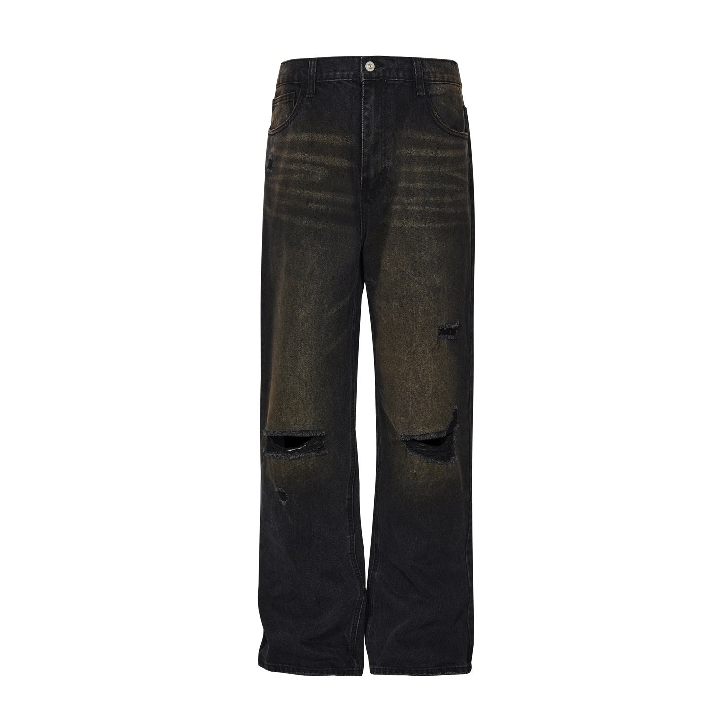 American Street Washed Old Mud Dyed Damaged Trousers Men's Jeans