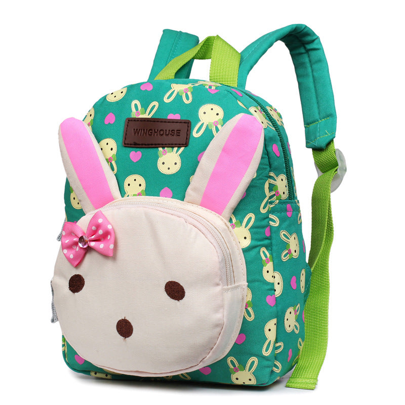 Zaino per bambini personalizzato in canvas con design di coniglio e orso, ideale per scuola e giochi, Valstrend shop