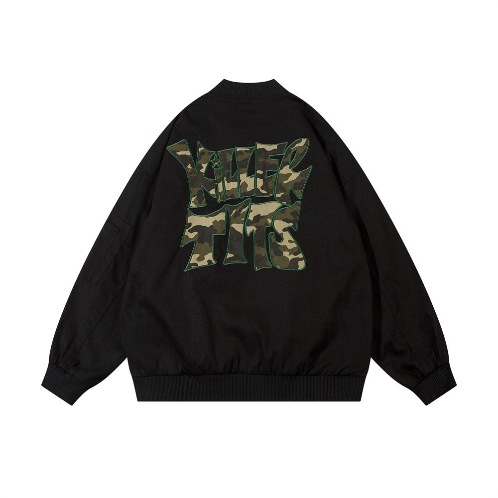 Giacca casual con ricami lettere camouflage Valstrend, stile rilassato, dettagli in tessuto resistente e design moderno.