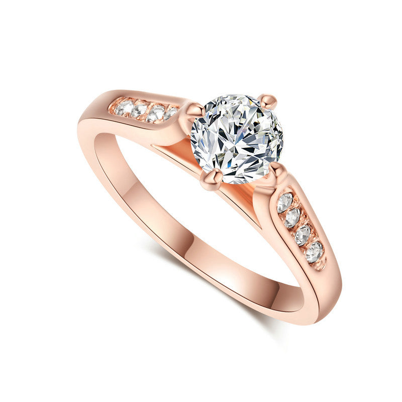 Anello minimalista coreano decorato a mano con placcatura oro rosa e zirconi di alta qualità, stile engagement, marchio Valstrend.