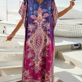 Vestito lungo da donna Valstrend con stampa etnica, scollo a V, maniche batwing e vestibilità ampia, abbigliamento elegante e comodo.