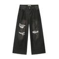 Jeans larghi a gamba dritta con strappi in stile retrò, marca Valstrend Shop, con dettagli vissuti e stile casual.