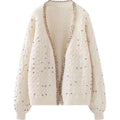 Cardigan vintage donna con scollo a V, maniche lunghe e decorazioni di perline, marca Valstrend.