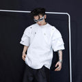 Three-dimensional Split Padded Shoulder T-shirt Metal Embellished Design Profile Heavy Short Sleeve