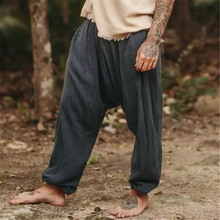 Pantaloni casual da uomo in cotone e lino di colore sólido, vestibilità allentata e stile informale, marca Valstrend.