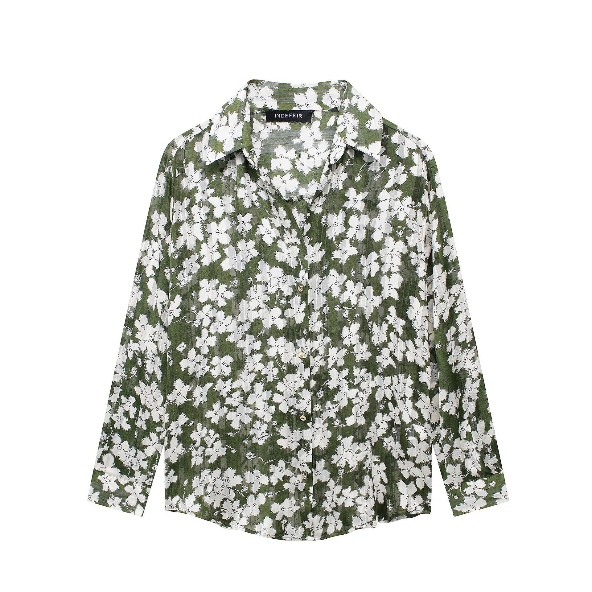 Temperament Leisure Flower Print Loose Casual Shirt