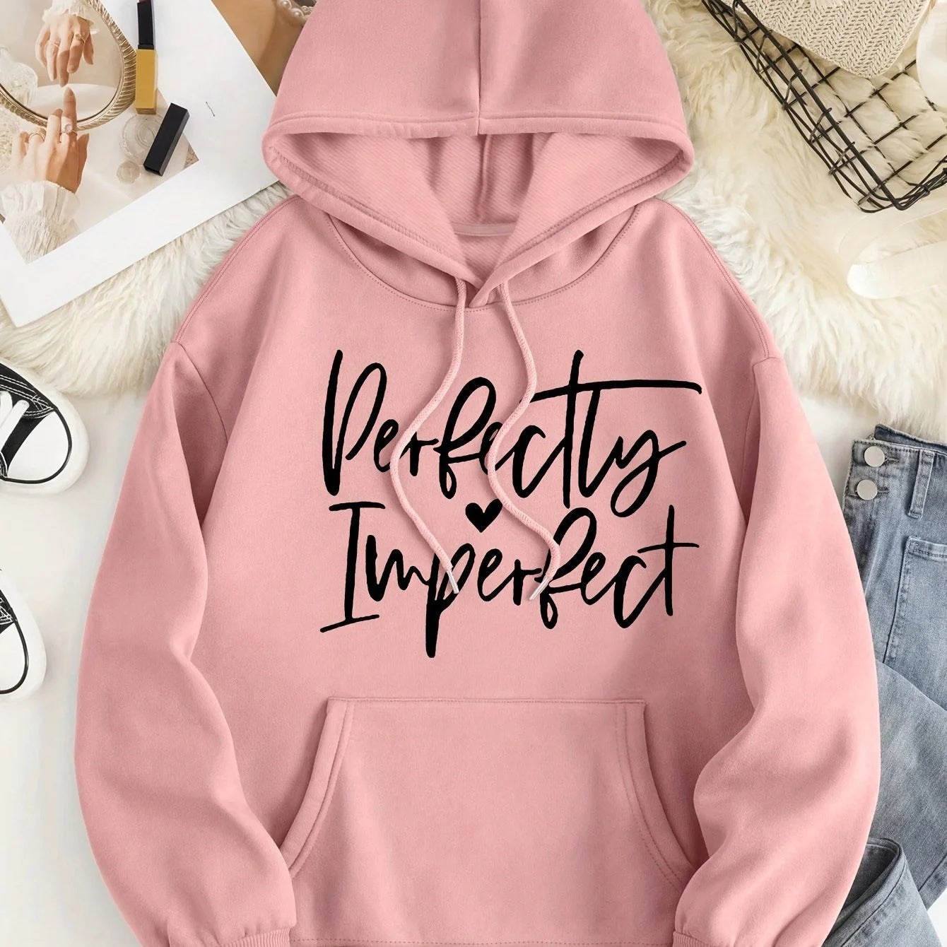 Maglione con cappuccio stampato da donna in velluto europeo e americano, stile Valstrend, con motivo colorato e tessuto morbido.