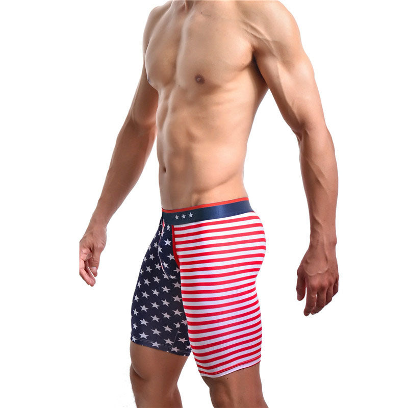 Mutande con stampa bandiera americana, marca Valstrend shop, tessuto morbido e comodo, visibile dettaglio del design sulla stoffa.