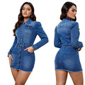 Giacca lunga da donna in denim Valstrend, con maniche lunghe, stile alla moda e tessuto resistente, perfetta per look casual.