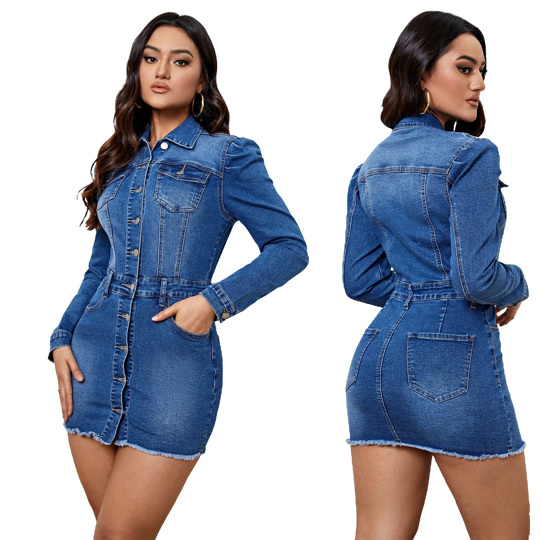 Giacca lunga da donna in denim Valstrend, con maniche lunghe, stile alla moda e tessuto resistente, perfetta per look casual.