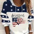 Flag & Heart Print Drawstring Hoodie, Casual Long Sleeve Pullover Hooded Sweatshirt For Fall & Spring, Women's Clothing