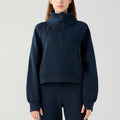 Maglione donna Valstrend a mezza zip con collo alto, tessuto caldo in pile per il tempo libero, colore grigio chiaro.