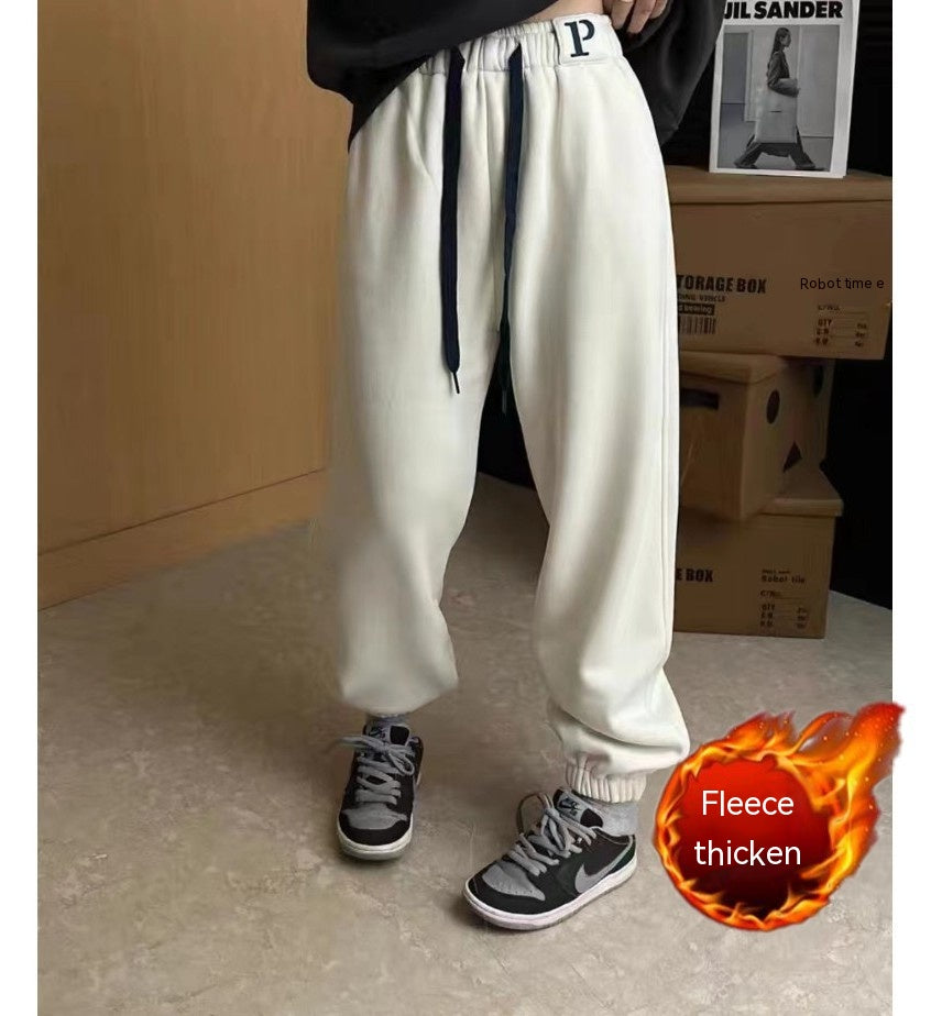 New Letter Embroidery Candy Color Fleece-lined Thick Track Pants