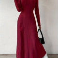 Ribbed Crew Neck Sweater Dress, Elegant Long Sleeve Ankle Dress For Fall ＆ Winter, Women's Clothing