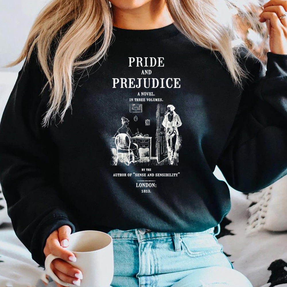 Felpa Pride and Prejudice di Jane Austen, felpa con cappuccio Valstrend, stampa letteraria, stile casual e comodo