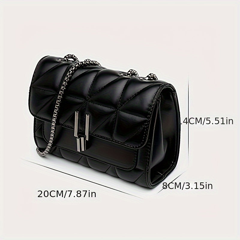 Borsa donna elegante a tracolla con catena, trapuntata in PU, borsa di lusso semplice da spalla o a tracolla.