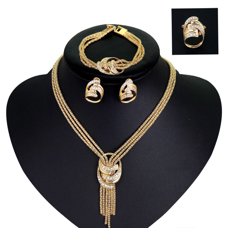 Set di gioielli Europa e Stati Uniti di Valstrend: collana, bracciale, orecchini e anelli da sposa, elegante e alla moda
