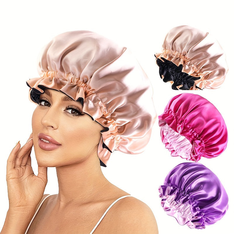 Set di 3 cappelli di seta doppio strato Valstrend, cappello per dormire, trucco e doccia, in tessuto morbido e lussuoso