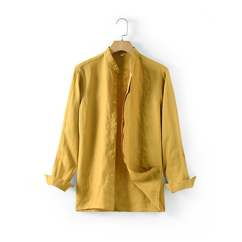 Camicia casual da uomo Valstrend in lino morbido, vestibilità ampia e stile rilassato, vista frontale con colletto e maniche corte