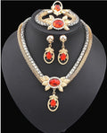 Set di gioielli da sposa in lega con fiori e cristalli bicolori, include collana, orecchini, bracciale e anello, stile europeo e americano