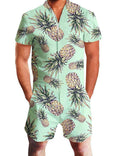 Tuta estiva con maniche corte e stampa ananas hawaiana, marca Valstrend shop, vista frontale, tessuto leggero e colorato.