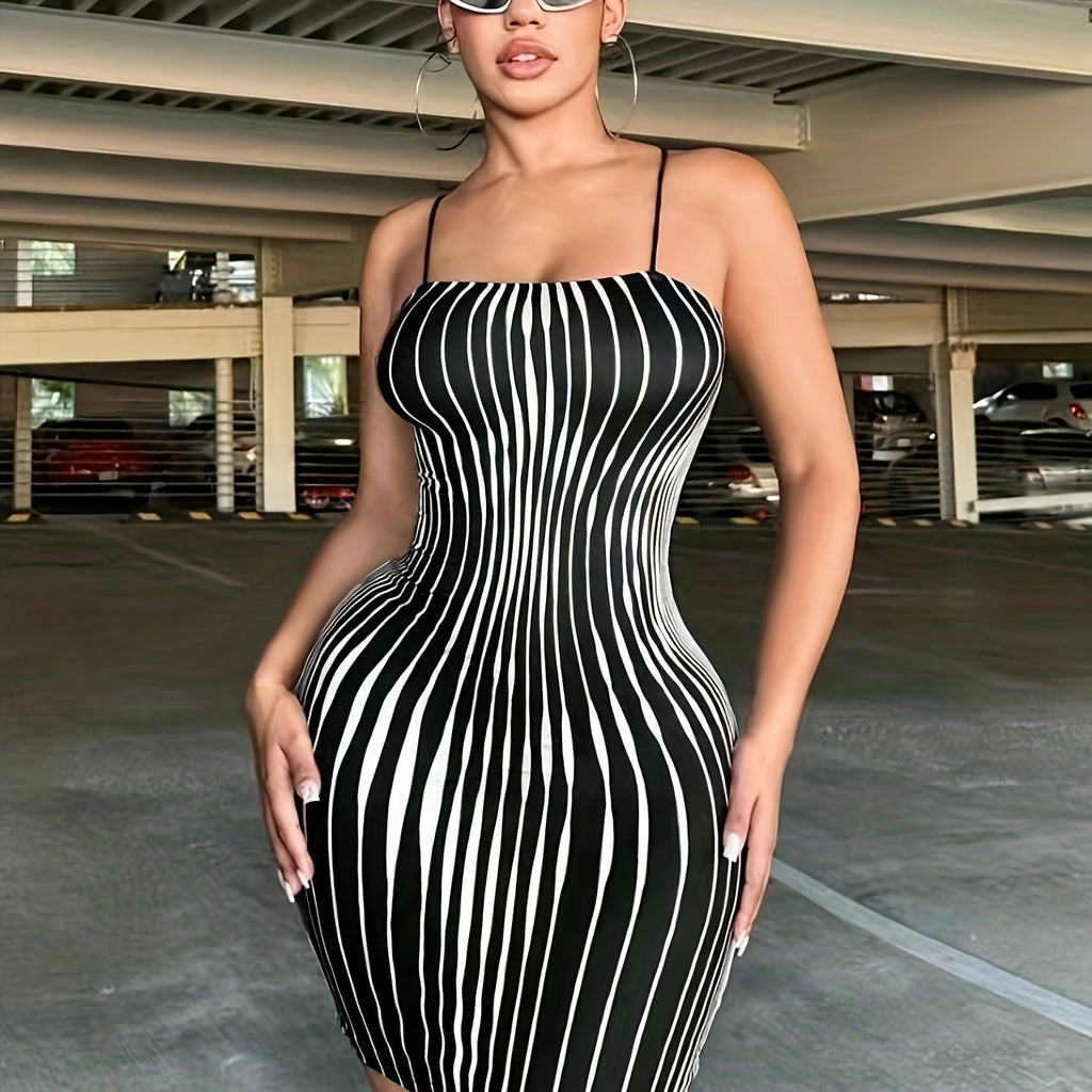 Chic Striped Off-Shoulder Bodycon Dress with Side Detail - Sleeveless, Stretchy Polyester Blend, Machine Washable - Perfect for Spring & Summer